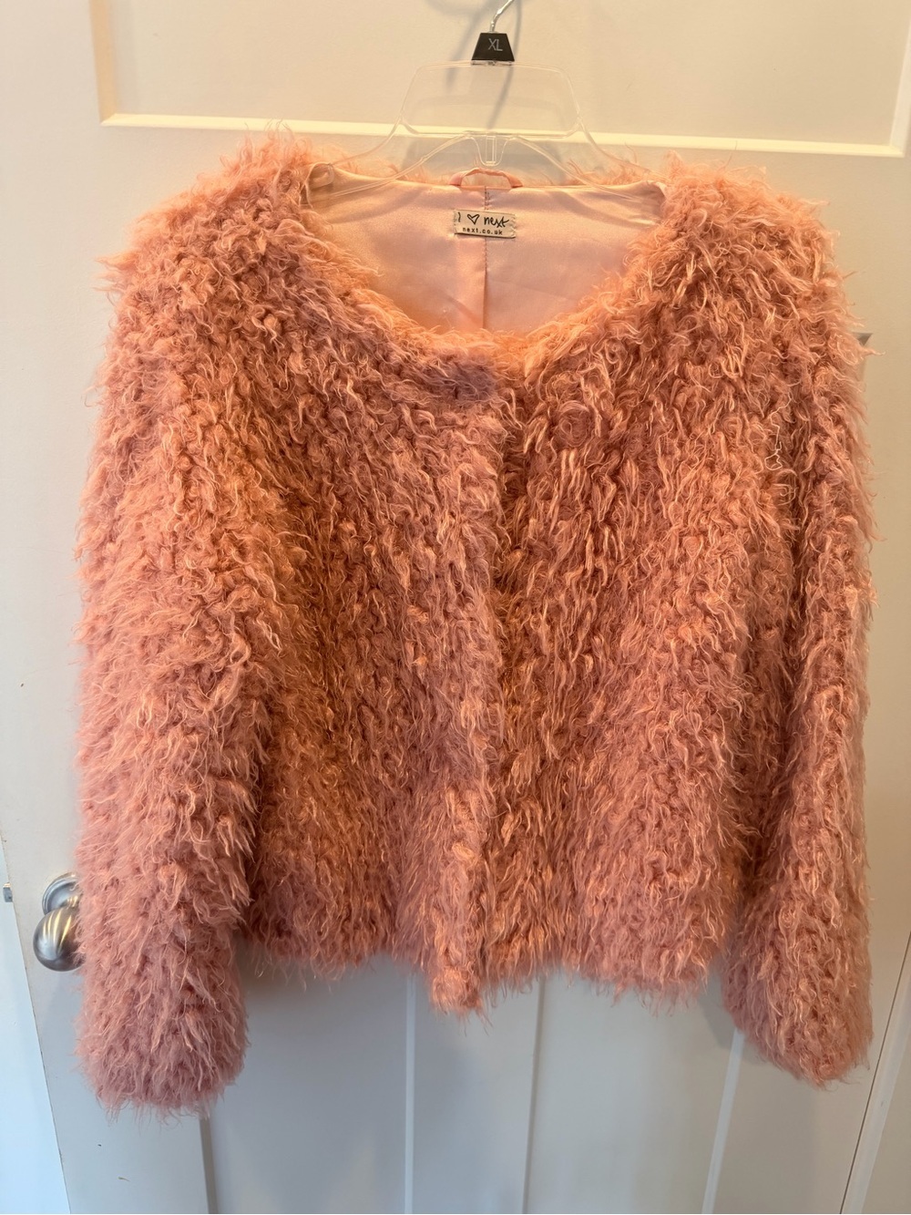 Next Women’s Medium Blush Pink Shaggy Faux Fur Cropped Jacket